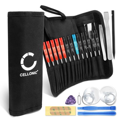 Schroevendraaierset met gereedschapstasje incl. kruis, plat, Torx, pincet - voor het vervangen van de batterij, display, etc. - 23 stuks.