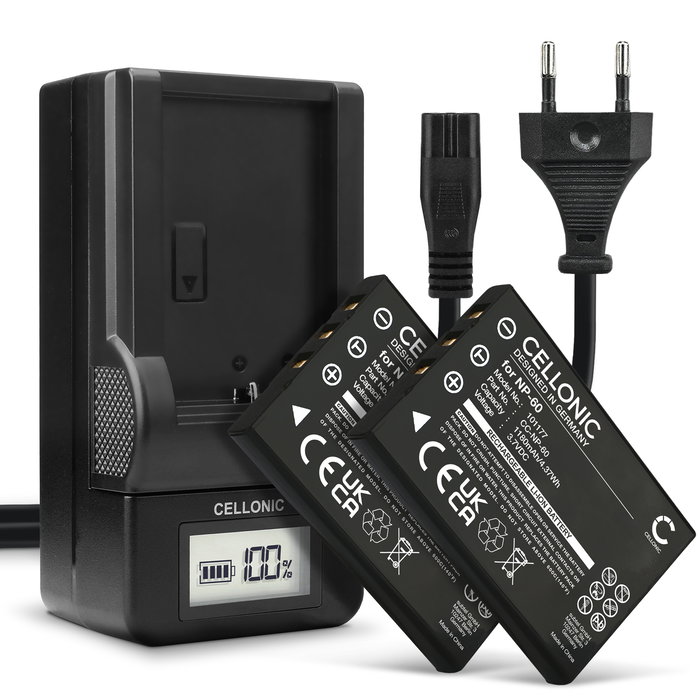 2x Batterij voor Samsung Digimax V700, Digimax V800, Samsung SLB-1137, Samsung SLB-1037 1180mAh + Oplader camera van CELLONIC