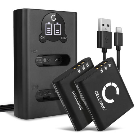 2x Accu voor Ricoh GR III, GR IIIx, G900, G900SE, WG-6, DB-110 DB-110 (1100mAh, 3.6V) + Dubbele Oplader van CELLONIC