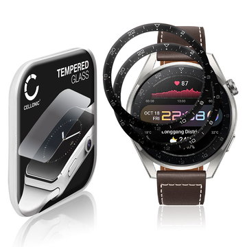 2x Protection d'écran en verre pour montre connectée Huawei Watch 3 Pro (3D Full Cover, haute résistance 9H, 0,33mm, Full Glue)