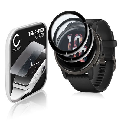 2x Protection d'écran en verre pour montre connectée Garmin Venu 2 (3D Full Cover, haute résistance 9H, 0,33mm, Full Glue)