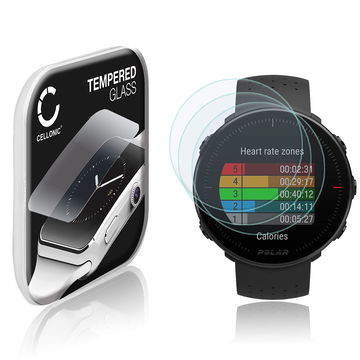 3x CELLONIC Screen Protector for Polar Vantage M Fitness Tracker Smart Watch Face Protector - 2.5D 0,33mm Full Glue 9H Tempered Glass Display Cover Black