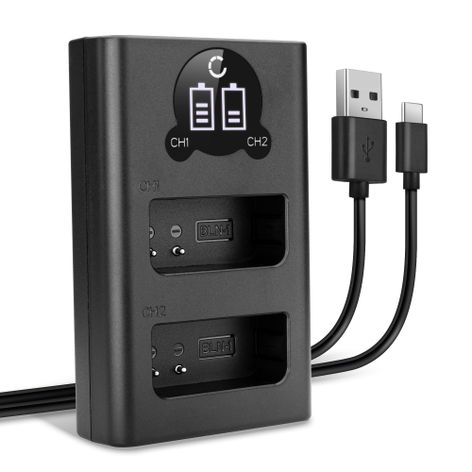 Dubbele acculader voor Olympus OM-D E-M1, E-M5, E-M5 Mark II; PEN‑F – BCN-1 + USB Kabel van CELLONIC