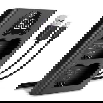 Chargeur double USB (NP-W235) pour FujiFilm X-T4 / GFX 50S II / GFX100S / X-H2S + 1m + Câble USB de CELLONIC