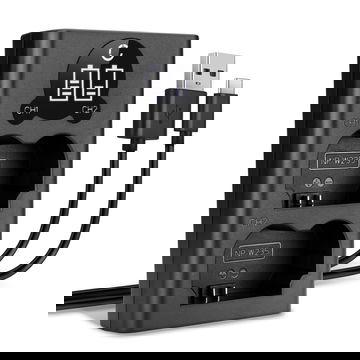 USB-dual lader (NP-W235) voor FujiFilm X-T4 / GFX 50S II / GFX100S / X-H2S + 1m + USB Kabel van CELLONIC