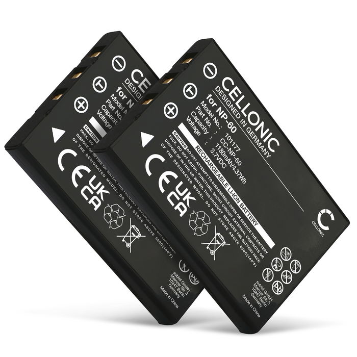 2x Batterie pour Medion NP-60 Accu 1180mAh - Batterie de rechange appareil photo et caméra