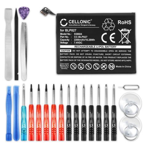 Batterij voor OnePlus 9 Pro BLP827 (2200mAh, 7.4V) + Schroevendraaier-set van CELLONIC