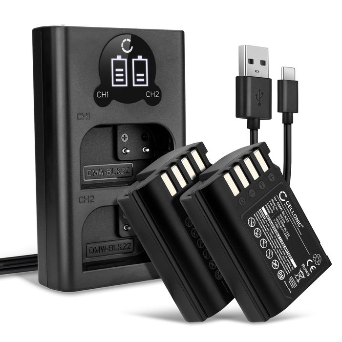 2x Panasonic Lumix DC-S5 IIX Accu Batterij + Dubbele Oplader 1600mAh van CELLONIC