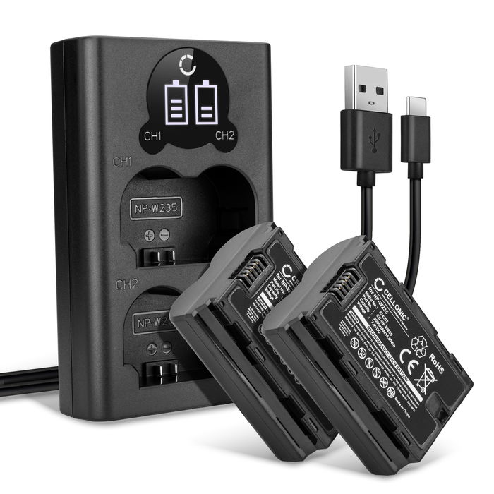 2 Batteries 2000mAh pour Fuji NP-W235 et double chargeur d'accu - Batteries de rechange pour appareil Fuji + Chargeur Double