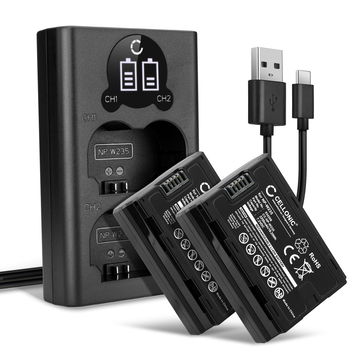 2x Camera batterij voor FujiFilm GFX100S, GFX 50S II, XT4, NPW235 - NP W235 Vervangende batterij 2250mAh + Dubbele Oplader NP W235 oplaadkabel, batterij reserve accu