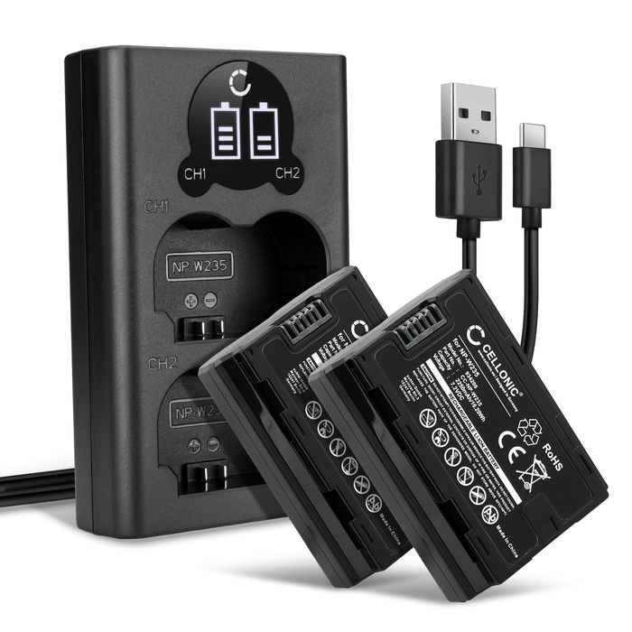 2x Fuji NP-W235 Batterie + Chargeur Double 2250mAh de CELLONIC