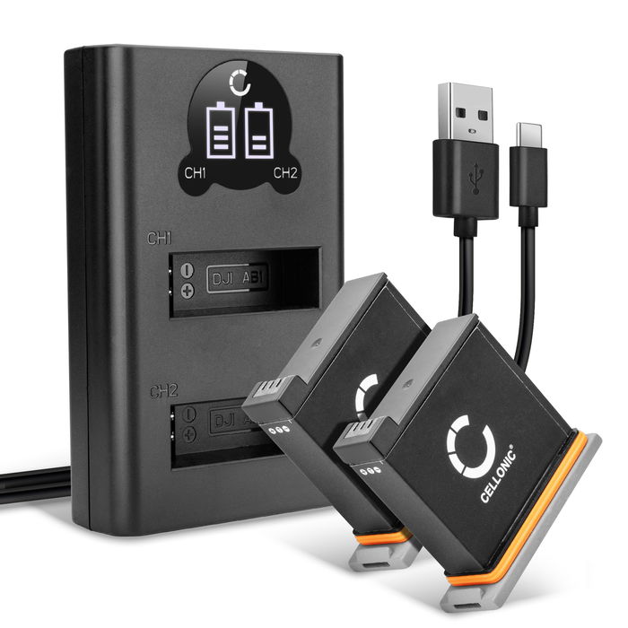 2 Batteries 1220mAh pour DJI Osmo Action et double chargeur d'accu - Batteries de rechange pour appareil DJI + Chargeur Double