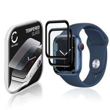 2x CELLONIC Screen Protector for Apple Watch 8 / 7 - 41mm Fitness Tracker Smart Watch Face Protector - 3D Full Cover 0,33mm Full Glue 9H Tempered Glass Display Cover Crystal Clear