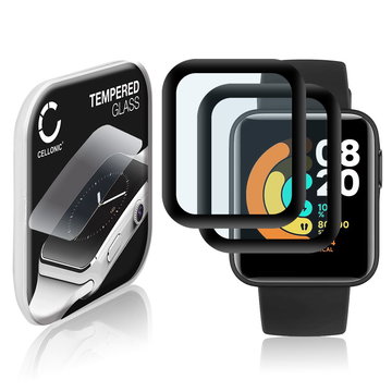 2x Protection d'écran en verre pour montre connectée Xiaomi Mi Watch Lite (3D Full Cover, haute résistance 9H, 0,33mm, Full Glue)