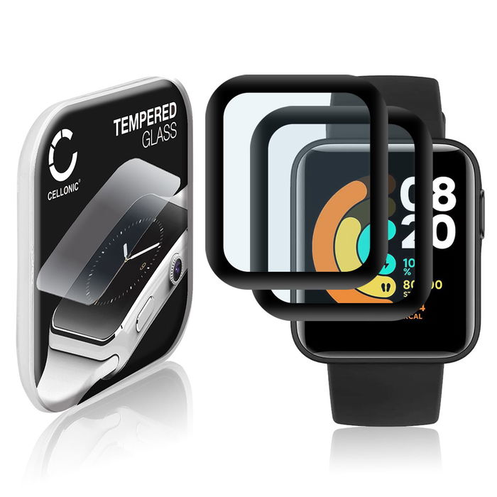 2x Xiaomi Mi Watch Lite Protecteur d'écran 9H en verre trempé 3D Full Cover de CELLONIC