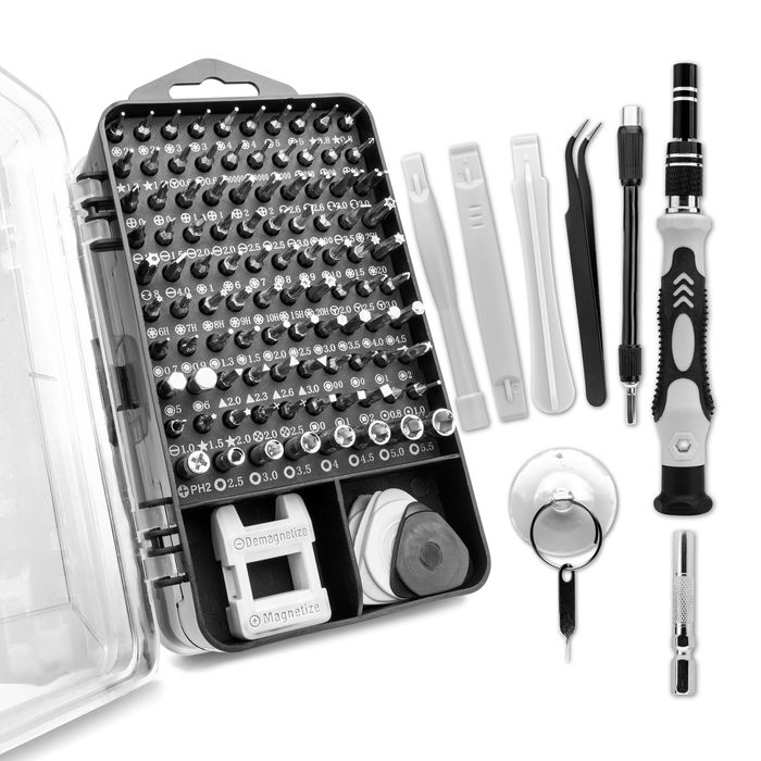 Coffret 122 pièces - Tournevis avec 98 embouts de précisions et accessoires : Allen, Torx, cruciforme, triangle, carré, Y, Pentalobe - Kit de réparation téléphone, batterie, ordinateur, tablette et plus