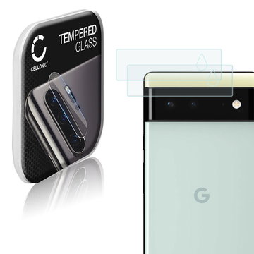 2x CELLONIC Camera Lens Protector for Google Pixel 6 Phone / Smartphone - Camera lens protective cover 0,33mm Full Glue Crystal Clear 9H Tempered Glass Anti-Scratch Camera Cover
