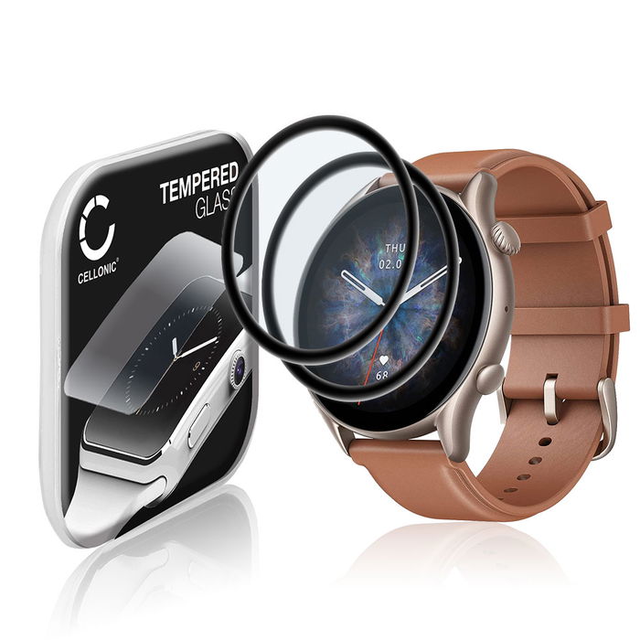 2x Amazfit GTR 3 Pro Schermbeschermer 9H getemperd glas 3D Full Cover van CELLONIC