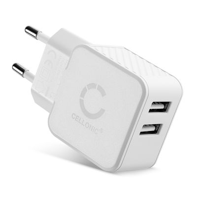 Chargeur USB 2 Ports 5V 3.4A 17W blanc bloc alimentation USB 100V - 240V, pour un chargement sur prise secteur Smartphone / t&eacute;l&eacute;phone portable, tablette, enceinte, iPhone, Apple, Samsung