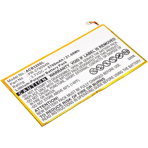 Batterie pour Tablettes Acer Iconia One 10 (B3-A20), (B3-A30) PR-279594N (5700mAh, 3.7V) de subtel