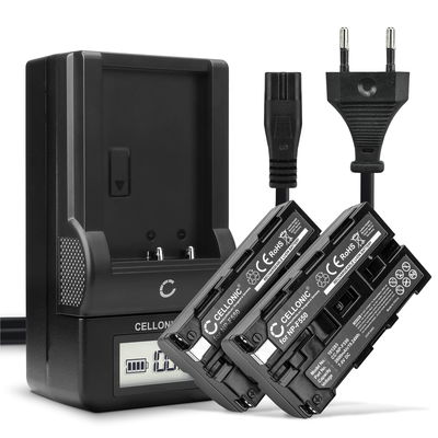 2 x 7.2V -7.4V vervangende accu NP-F550, NP-F750, NP-F330 + oplader BC-VM50 voor Sony DSR-PD150, HDR-FX7, HDR-FX1, HDR-FX1000, GV-HD700, DSR-PD170 camcorder