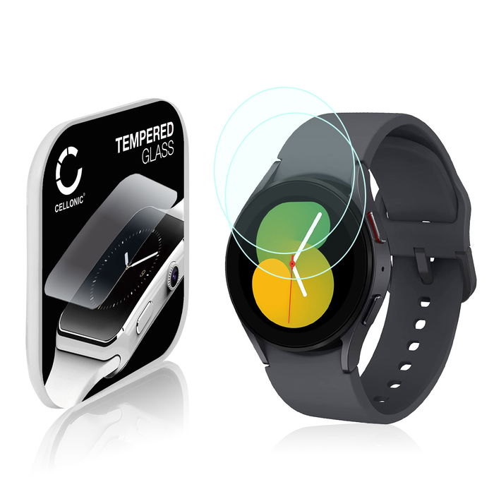 2x CELLONIC Screen Protector for Samsung Galaxy Watch 5 - 40mm Fitness Tracker Smart Watch Face Protector - 2.5D 0,30mm Full Glue 9H Tempered Glass Display Cover Crystal Clear