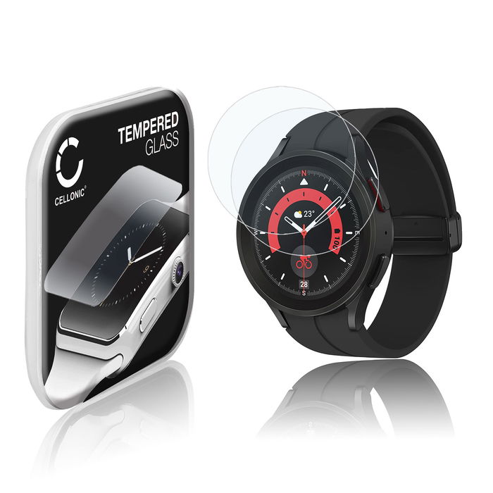 2x Protection d'écran en verre pour montre connectée Samsung Galaxy Watch 5 Pro (2.5D, haute résistance 9H, 0,30mm, Full Glue)