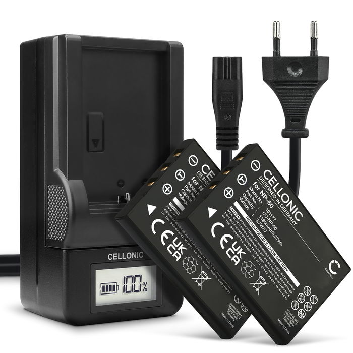 2x Fuji NP-60 Batterie + Chargeur 1180mAh de Cellonic