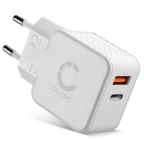 USB-oplader USB Lader 20W voor Apple iPhone 17, 17 Pro Max, 17 Pro, 15; iPhone 15 – 2 USB Poorten, wit van CELLONIC