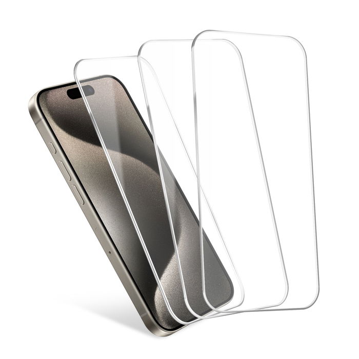 3x CELLONIC iPhone 15 Pro Max Screenprotector – Volledig zelfklevende schermbeschermer 2,5D 6,7 inch met 0,33 mm ultradun beschermfolie 9H gehard beschermglas