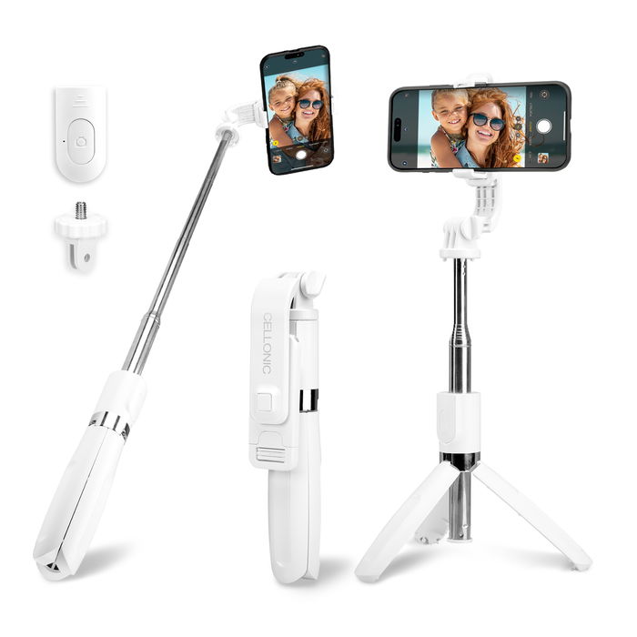iPhone 16 Pro Max Selfie Stick & Statief met Afstandsbediening van Cellonic – Wit