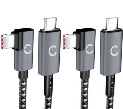 Câble USB C à USB C 100W (2pièce) en forme de L à angle droit 1m Nylon Câble de données de charge USB 3.1 10 Gbps 8K pour téléphone portable, tablette, smartwatch, GPS, haut-parleur, etc.