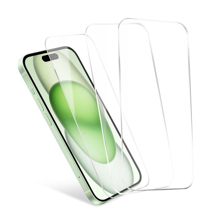 3x CELLONIC iPhone 15 & iPhone 15 Pro Screenprotector – Volledig zelfklevende schermbeschermer 2.5D 6,1 inch met ultradun beschermfolie 9H gehard beschermglas