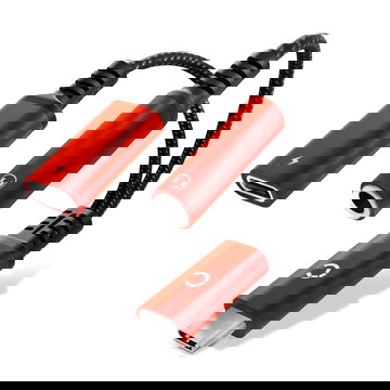 Adaptateur USB C jack écouteurs 3,5 mm Répartiteur Aux audio et chargeur 60 W PD pour iPhone, Samsung, téléphone, casque, écouteurs - Rouge