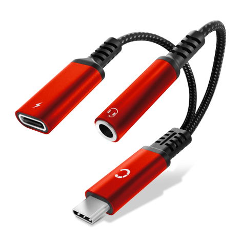 Audio Adapter USB-C (Type-C) naar 3,5mm (Jack) voor Apple iPhone 15, 16 Pro, 16e; iPhone 16 Pro Max – rood van CELLONIC