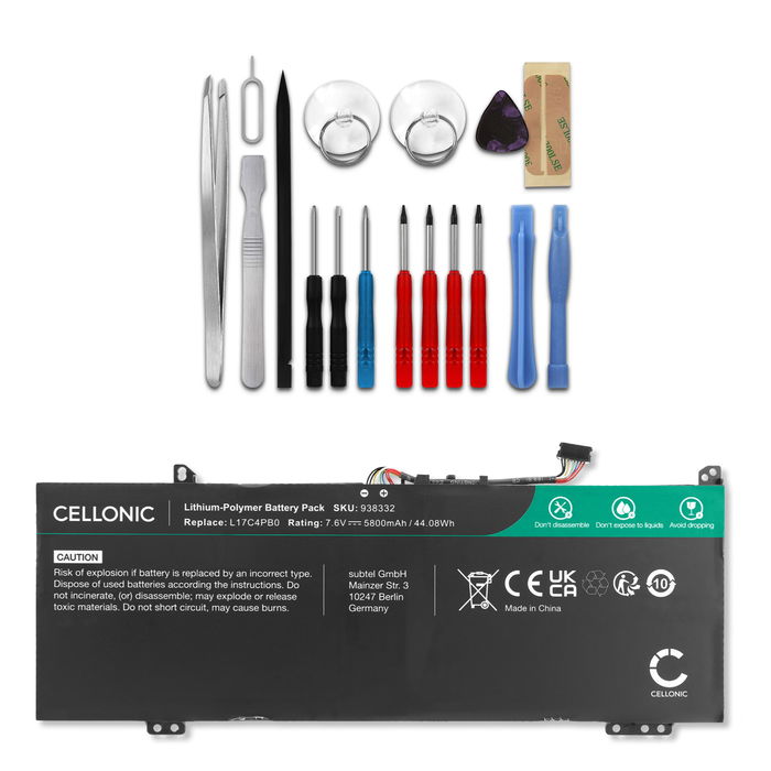 Lenovo Yoga 530-14ARR Batterie 7.6V 5800mAh + kit d'outils de Cellonic