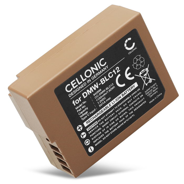 Battery with Type-C input for Panasonic Lumix DMC-FZ1000 DMC-FZ300 DMC-FZ200 DMC-G70 DMC-G7 G81 1100mAh from CELLONIC