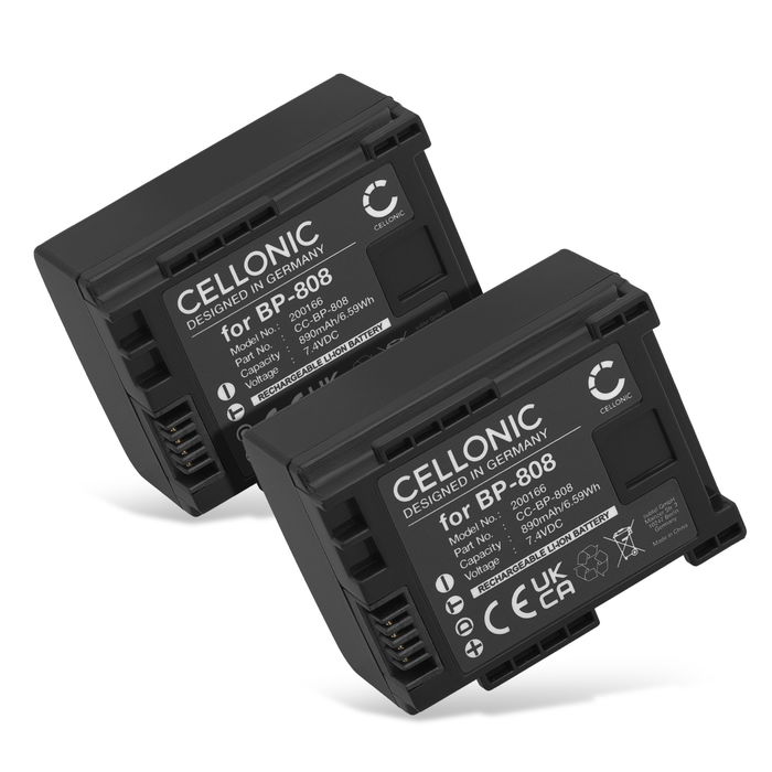 2x Batterij voor Canon Legria FS22 FS19 HFG25 FS200 FS100 FS306 XA10 BP-808 890mAh van CELLONIC