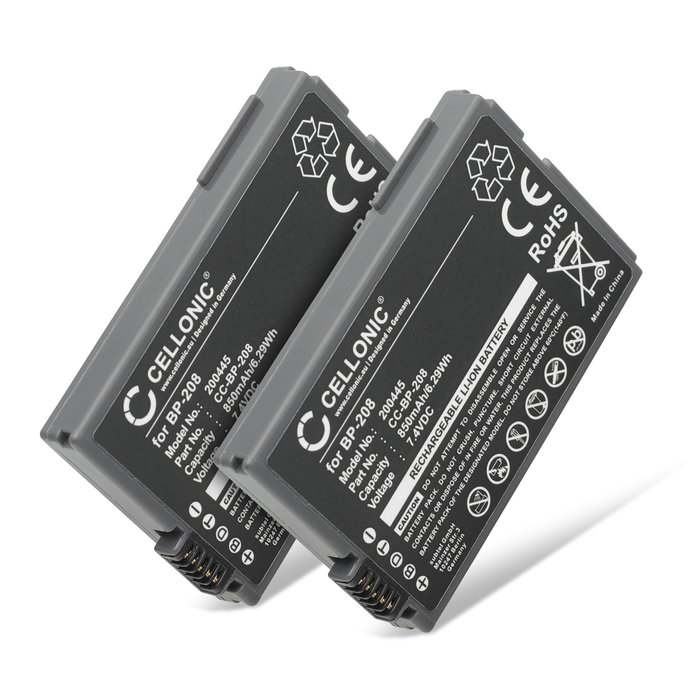 2x Batterie pour Canon DC100 DC20 DC10 DC40 DC95 DC19 DC201 MVX4i MVX460 DC21 DC220 MVX450 HR10 BP-208 BP-208DG (700mAh, 7.4V) de CELLONIC