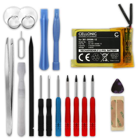 Battery for Garmin Fenix 6S Pro 361-00086-12 (170mAh, 3.8V) + Tool-kit 17pcs from CELLONIC