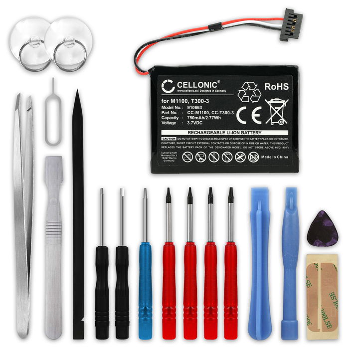 Batterie pour Mitac Mio Moov M400, Mio Moov M405, Mio N177, Mio Moov 500, M1100, 338937010172 750mAh + kit d'outils 17pcs de subtel