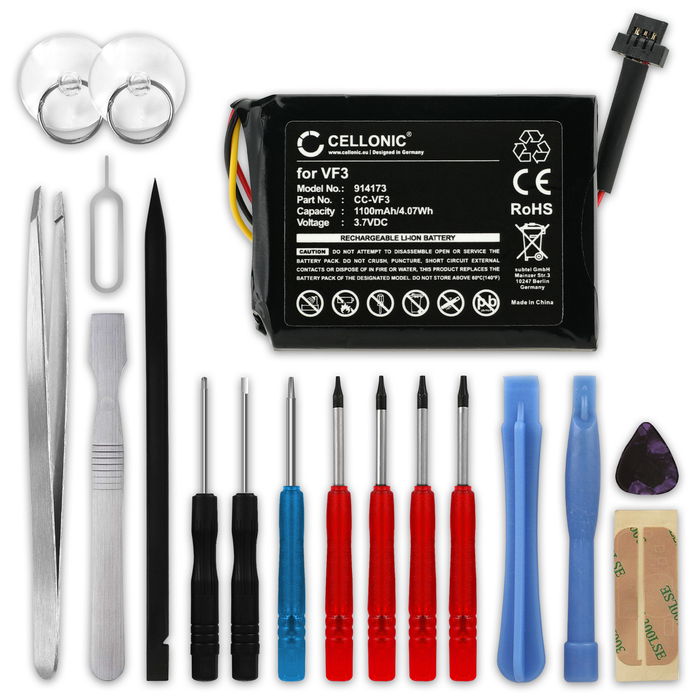 Batterij voor TomTom Quanta, GO XL 330, GO XL 310, VF3F, FM68360420759, VF3 1100mAh + Gereedschapsset 17dlg van subtel