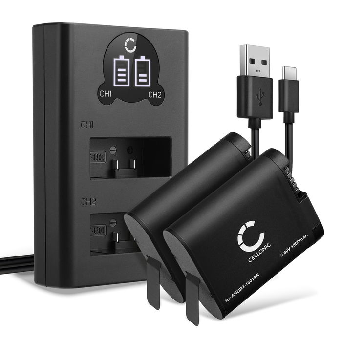 2x GoPro HERO13 Black Batterij 1900mAh + Dubbele Oplader van Cellonic