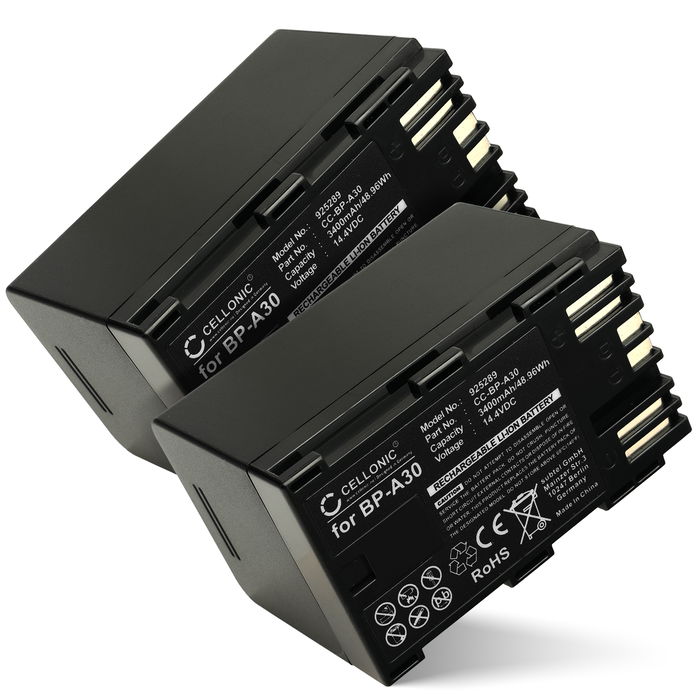 2x Battery for Canon XF605, EOS C300 Mark II, XF705, CA-CP200L, BP-A30, EOS C200B BP-A30 (3400mAh, 14.4V) from CELLONIC