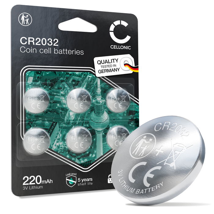 CELLONIC CR2032 Knoopcelbatterijen (Lithium, 220mAh, 3V) voor Autosleutels, Moederborden, Weegschalen – x6-Pack