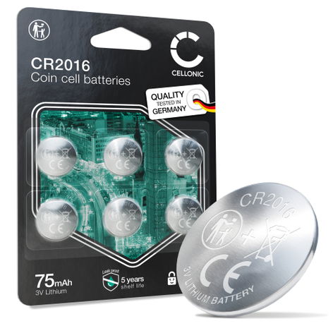 CELLONIC CR2016 Knoopcelbatterijen (Lithium, 90 mAh, 3V) voor autosleutels, rekenmachines, horloges - 6-pack