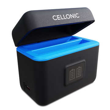 Boîtier de charge 2 emplacements pour batteries Insta360 X4 + 60cm + Câble USB de CELLONIC