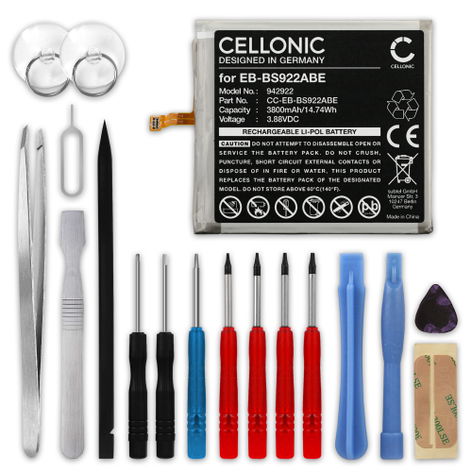 Batterie pour téléphones portables Samsung Galaxy S24; SM-S9210; SM-S921A; SM-S921B EB-BS922ABE (3800mAh, 3.88V) + kit d'outils de CELLONIC