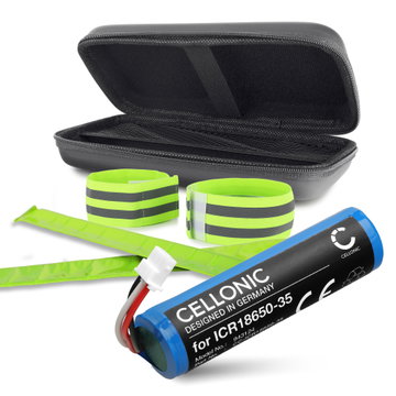 Accu voor Petzl NAO Plus Petzl ICR18650-35 Petzl NAO Petzl NAO Plus (2600mAh, 3.7V) + Beschermhoes & Reflecterende banden van CELLONIC