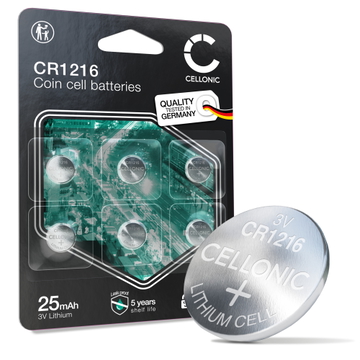 6x CELLONIC CR1216 Knoopbatterij batterij (3V, 25mAh)